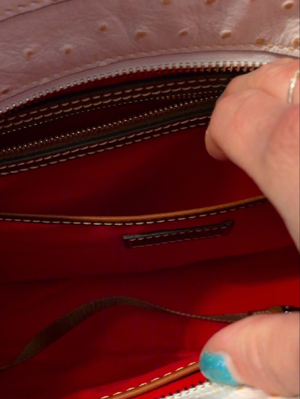 Dooney & Bourke White Ostrich-Embossed Tote with Tan Straps Dust Bag  Included! - Picture 9 of 16